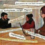 Diskussion bei kohero: Hussam, Sarah und Natalia